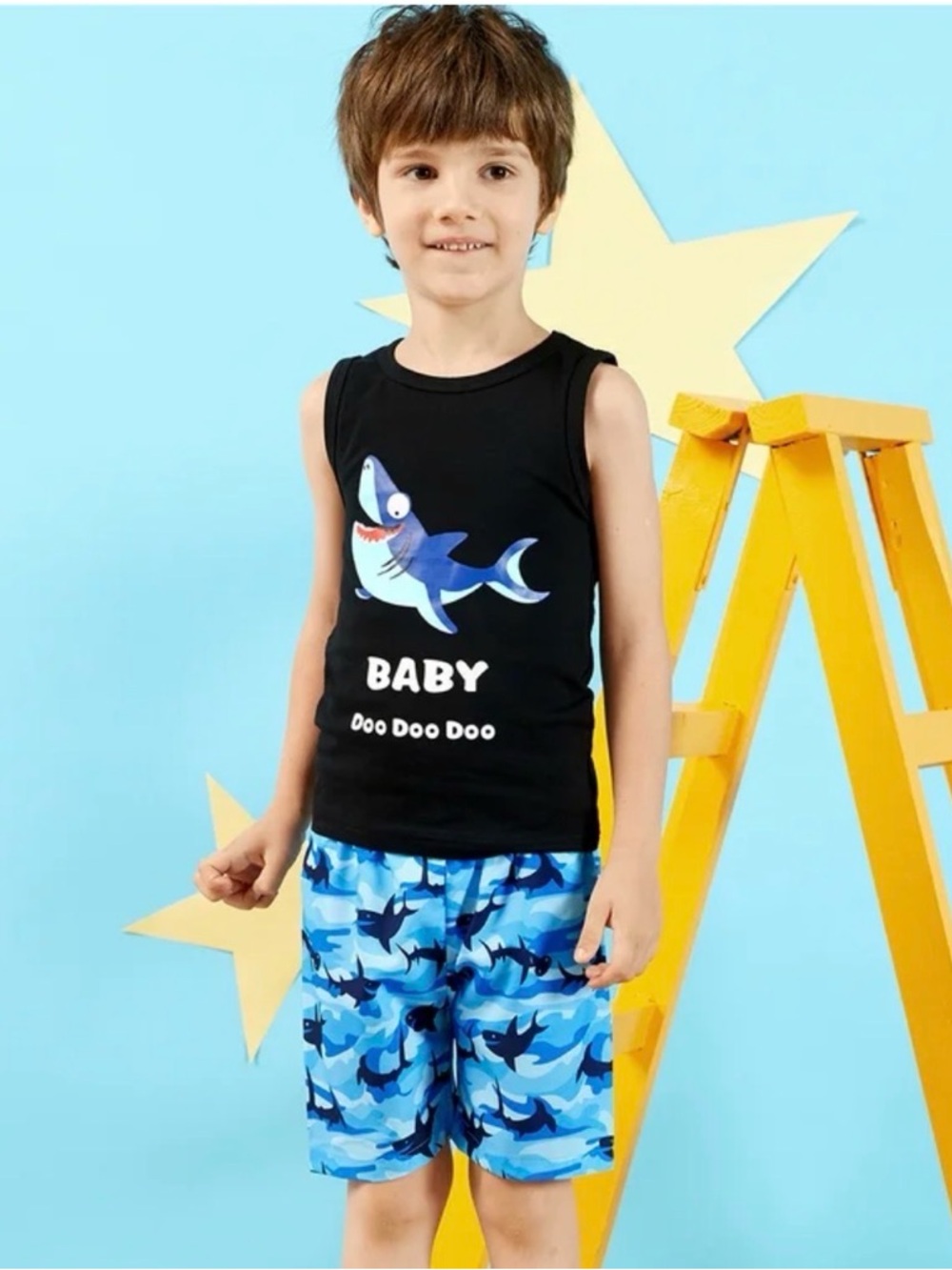 PatPat Baby Boys 2 Piece Shark Swim Shorts and Tank Set - 9-12 months